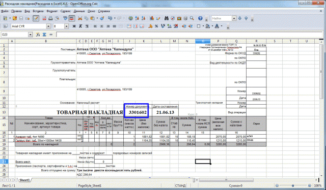 Готовый отчет Excel (FlExcel)